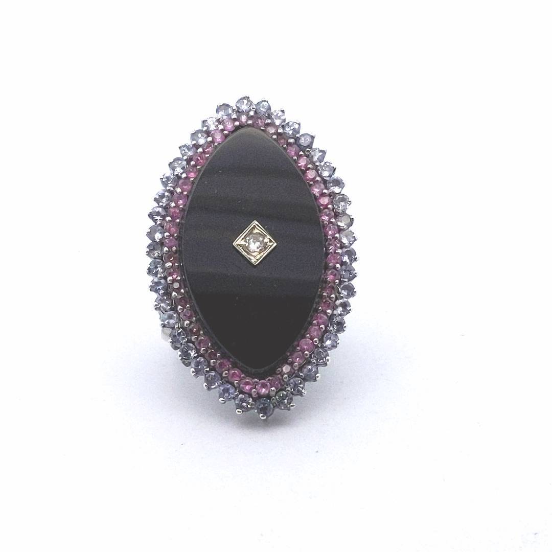 Sterling Silver Tanzanite Pink Sapphire & Diamond Statement Ring