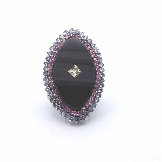 Sterling Silver Tanzanite Pink Sapphire & Diamond Statement Ring