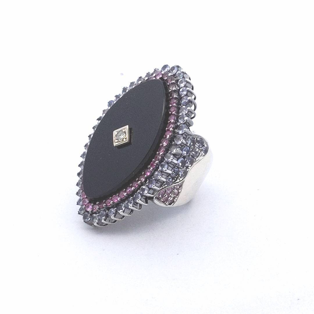 Sterling Silver Tanzanite Pink Sapphire & Diamond Statement Ring