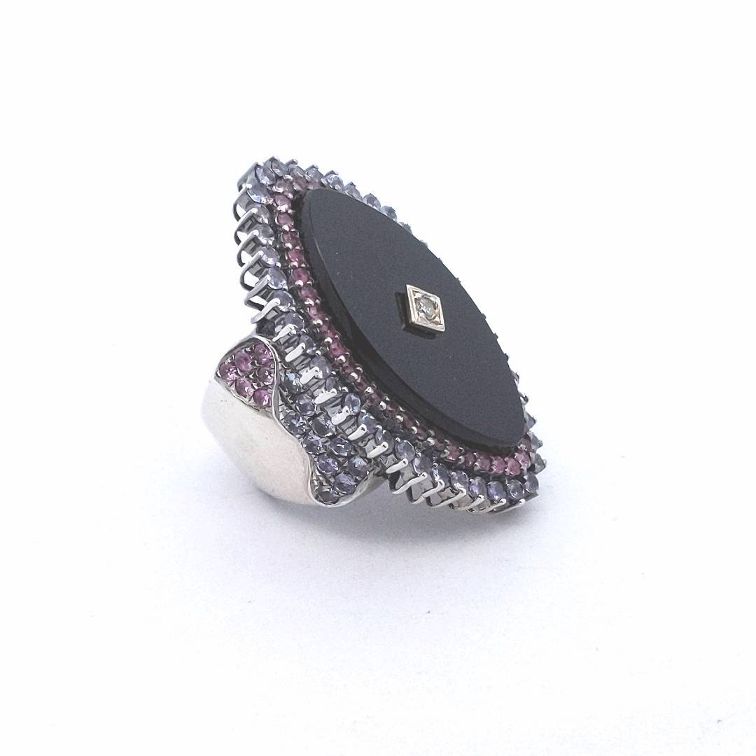 Sterling Silver Tanzanite Pink Sapphire & Diamond Statement Ring