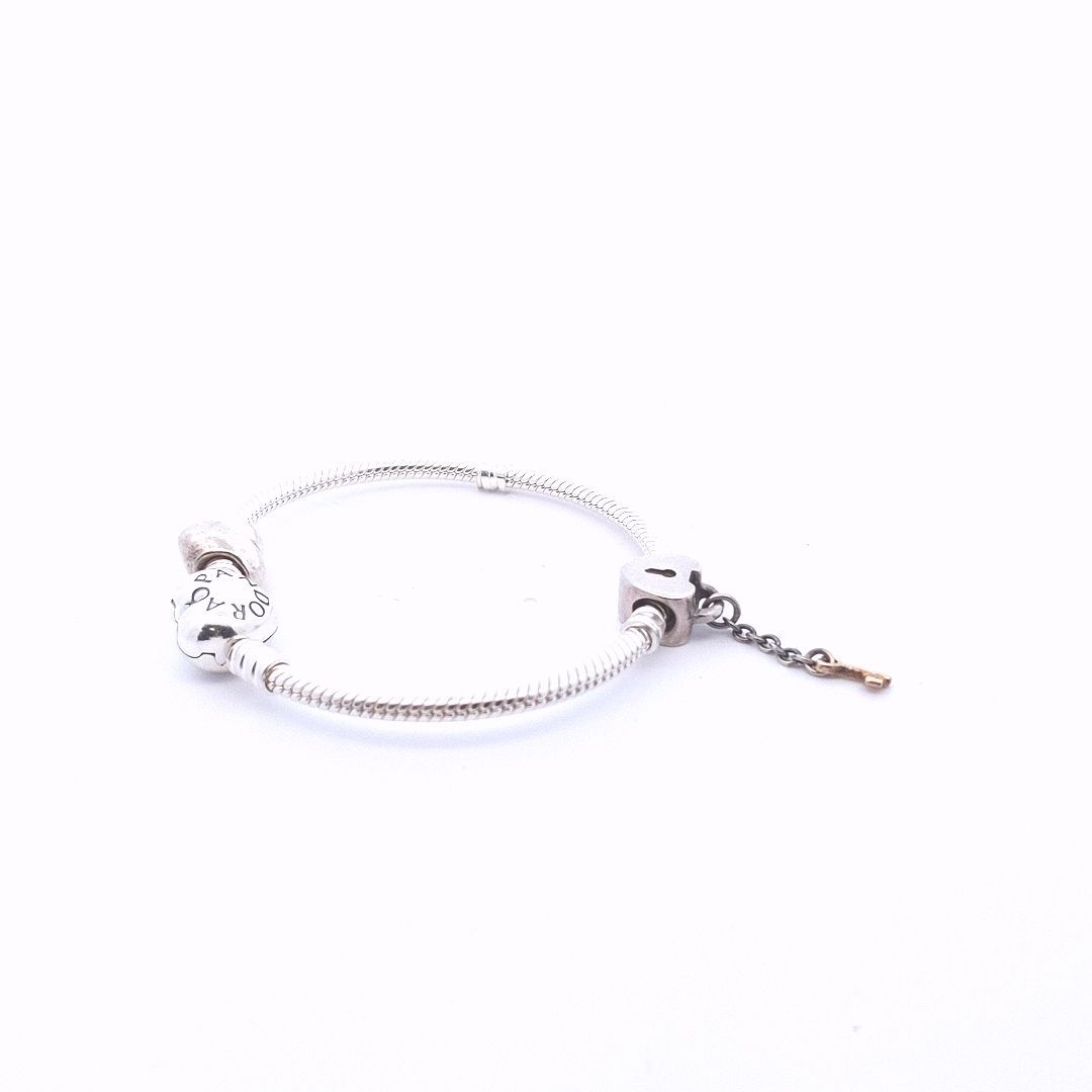 Designer Pandora Sterling Smooth Heart 2 Charm Bracelet