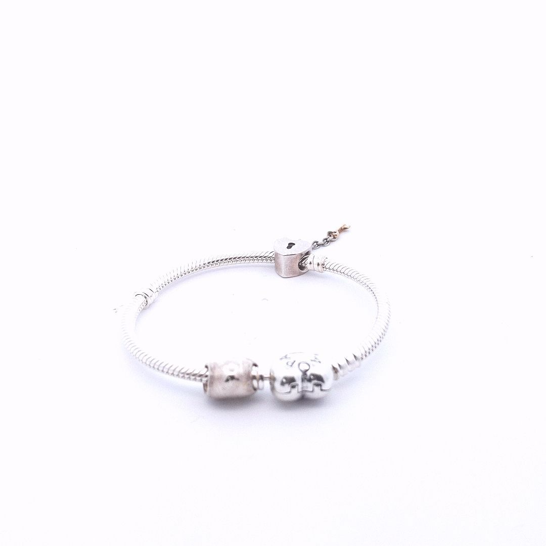 Designer Pandora Sterling Smooth Heart 2 Charm Bracelet