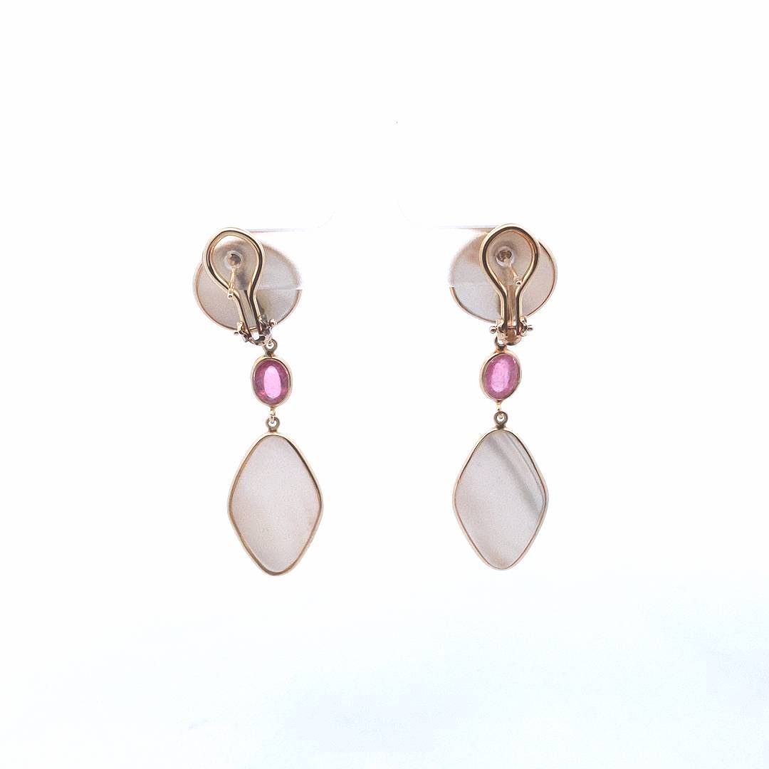 Vintage $790 14K Yellow Gold Mabe Pearl Pink Tourmaline Drop Earrings