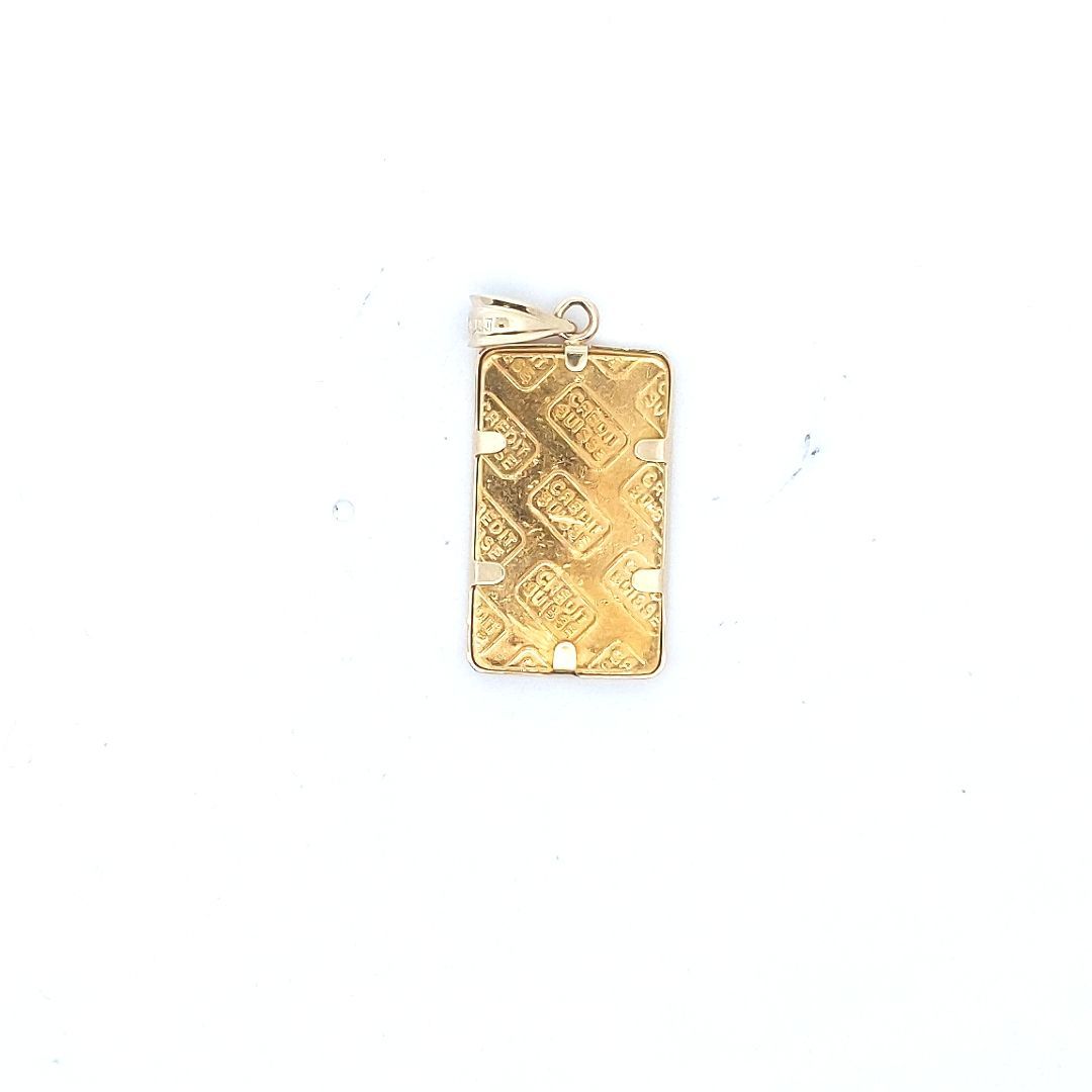 Estate $500 14K Yellow Gold Frame 999.9 Fine Gold Credit Suisse 2.5g Pendant
