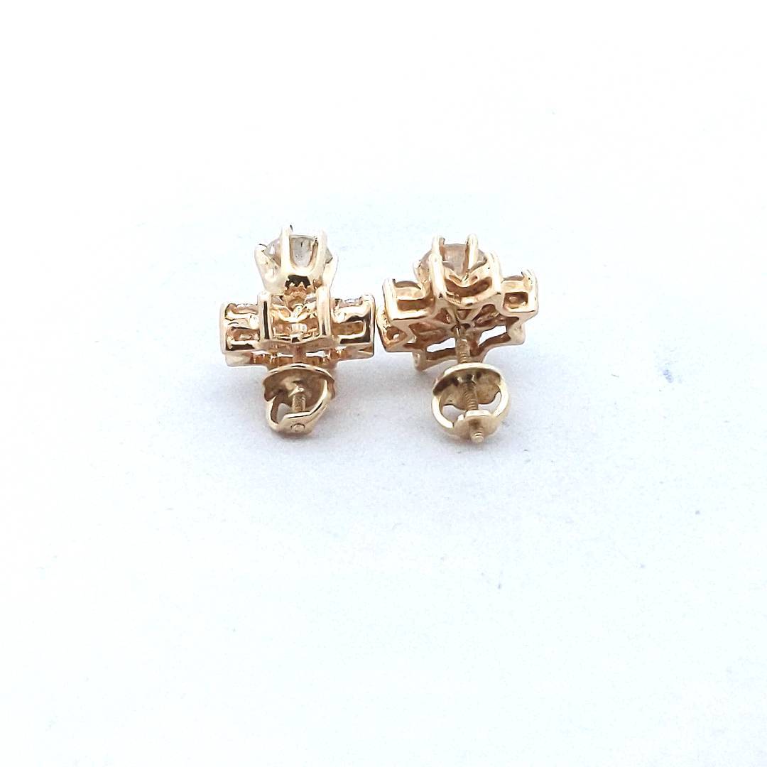 14K Yellow Gold Diamond Halo Jacket Screwback Stud Earrings