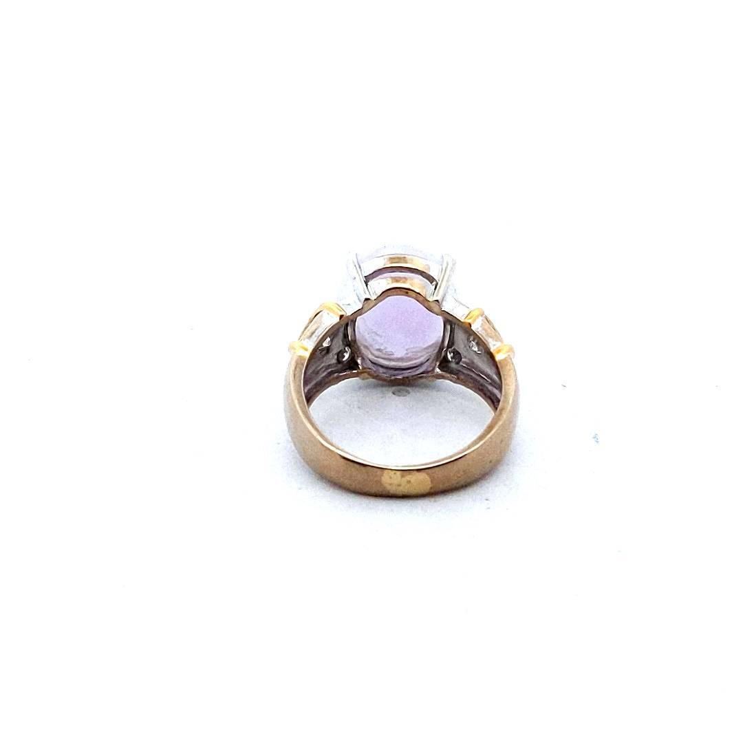 Vintage 18K Two Tone Gold Lavender Jadeite Diamond Jewelry Set