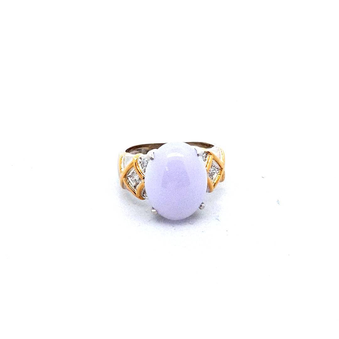 Vintage 18K Two Tone Gold Lavender Jadeite Diamond Jewelry Set