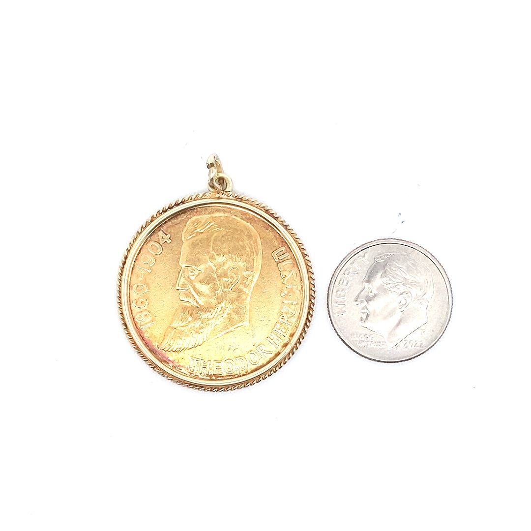 Vintage $1700 22K Gold Israeli Thedor HerzL Medal Coin Pendant