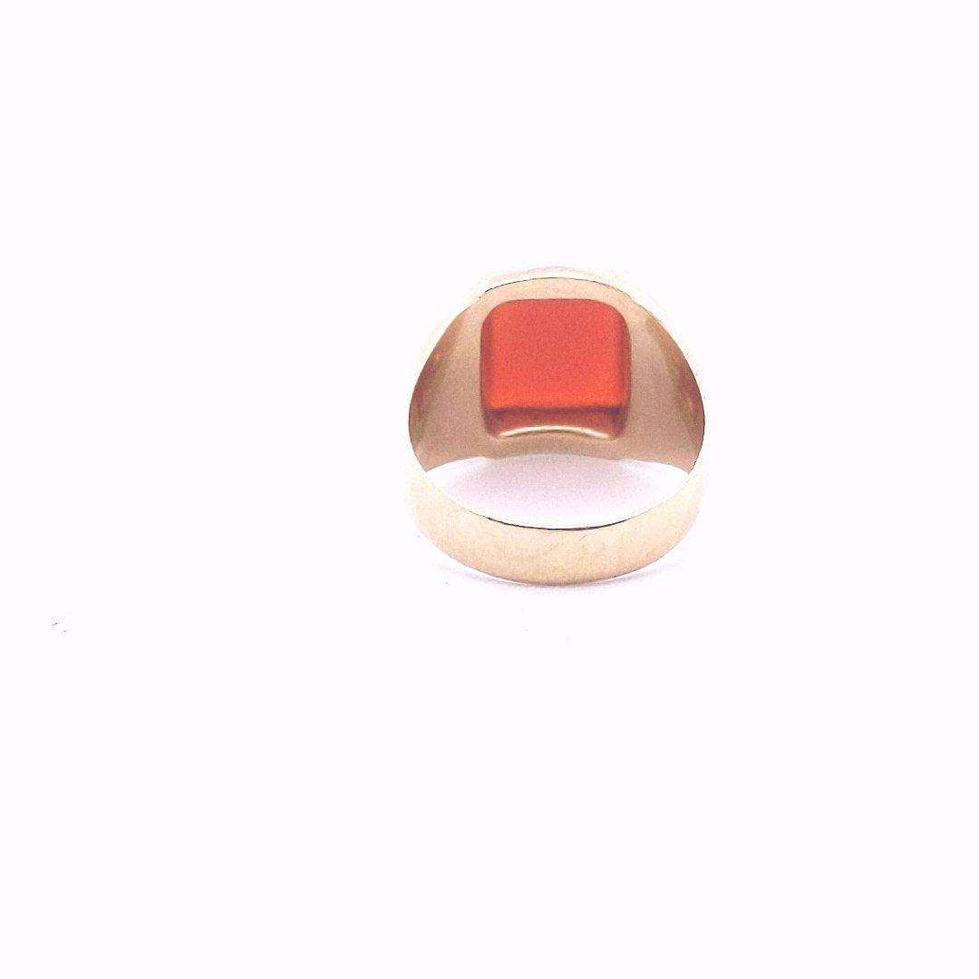 Vintage $390 10K Yellow Gold Retro Carnelian Mens Ring