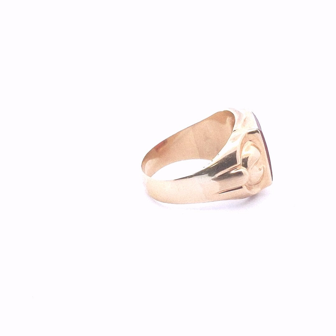 Vintage $390 10K Yellow Gold Retro Carnelian Mens Ring