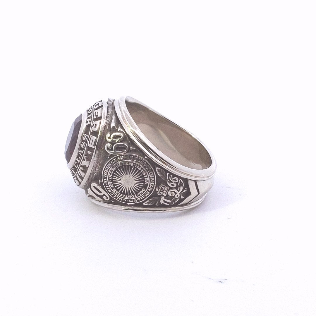 Vintage 10K White Gold Rutgers 200th Anniversary 1966 Lab Created Ruby Ring