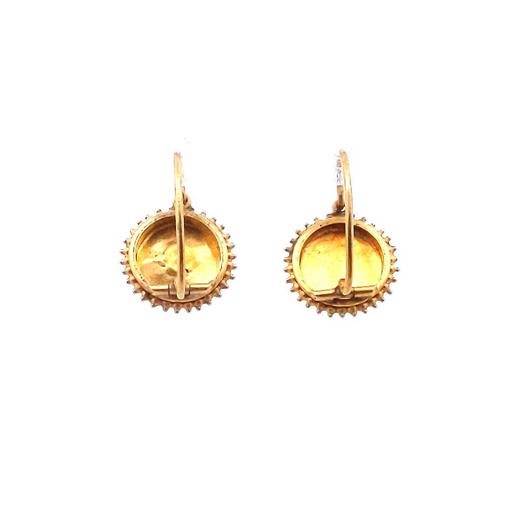 Antique 21K Yellow Gold Etruscan Revival Sapphire Earrings