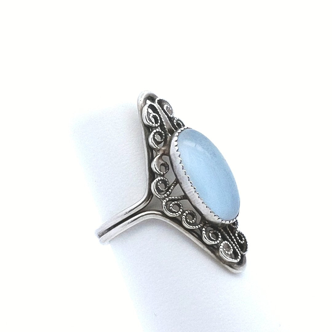 Vintage Beau Sterling Silver Filigree Adjustable Ring with Oval Moonstone