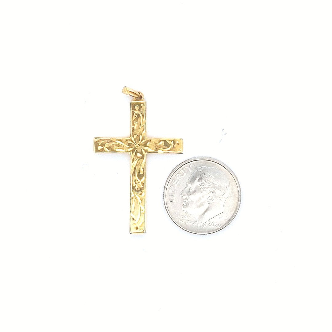 Vintage $190 10K Yellow Gold Engraved Cross Pendant