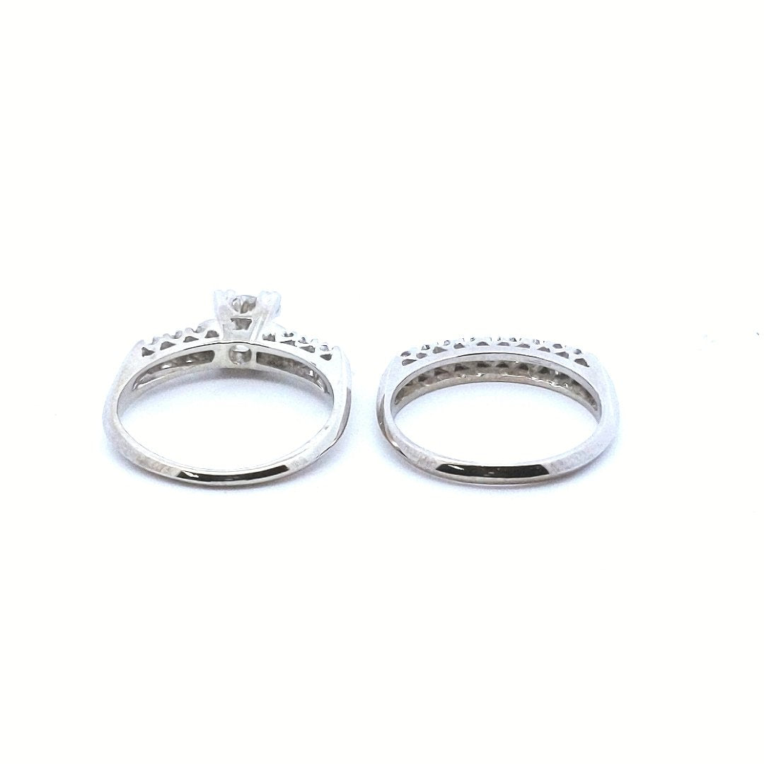 Vintage $1590 14K White Gold Diamond Engagement Ring Wedding Band Set