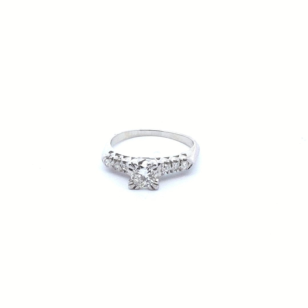 Vintage $1590 14K White Gold Diamond Engagement Ring Wedding Band Set