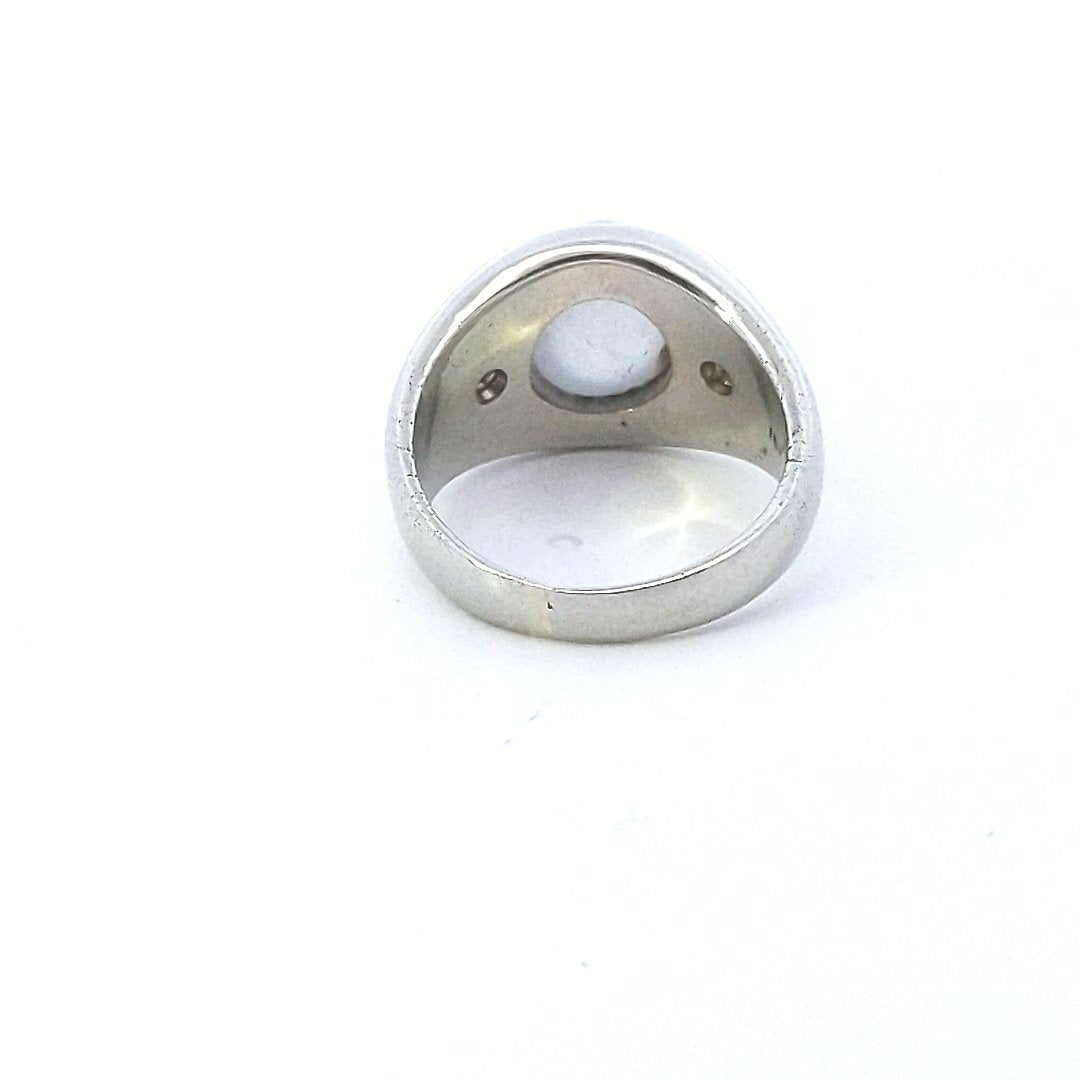 Vintage 14K White Gold Oval Gray Star Sapphire Diamond Ring