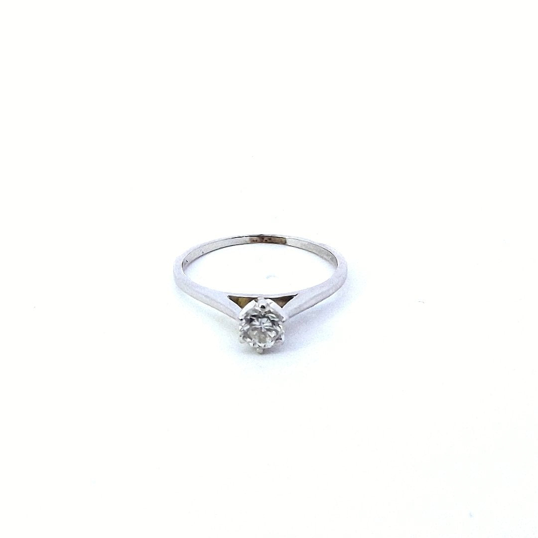 Vintage $800 14K White Gold Diamond Solitaire Engagement Ring