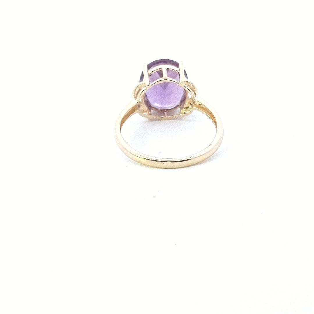 Estate $450 14K Yellow Gold Oval Amethyst Diamond Ring