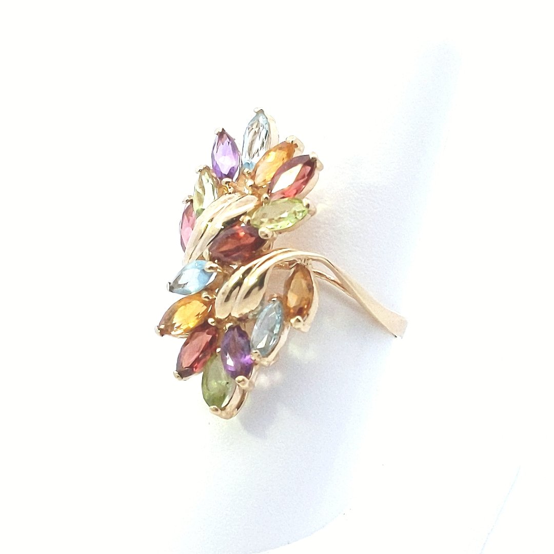 Vintage $700 14K Yellow Gold Multi-Gemstone Cocktail Ring