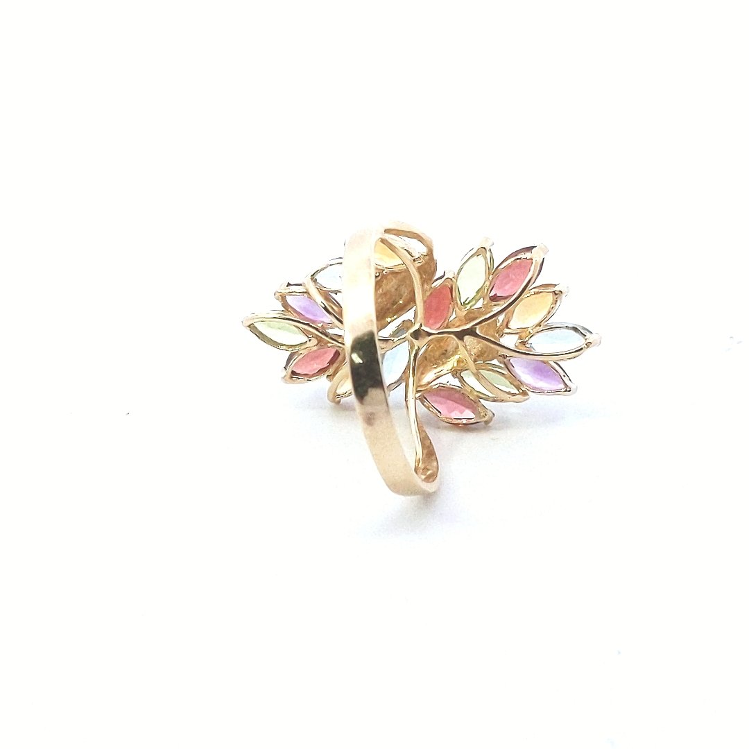 Vintage $700 14K Yellow Gold Multi-Gemstone Cocktail Ring