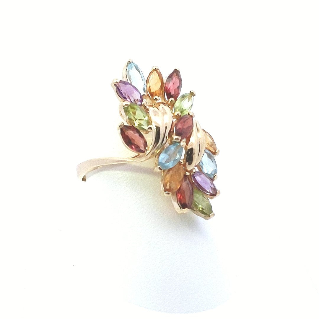 Vintage $700 14K Yellow Gold Multi-Gemstone Cocktail Ring