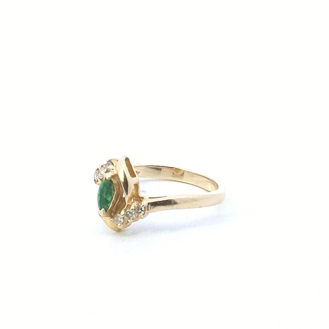Vintage 14K Yellow Gold Marquise Emerald Diamond Bypass Ring