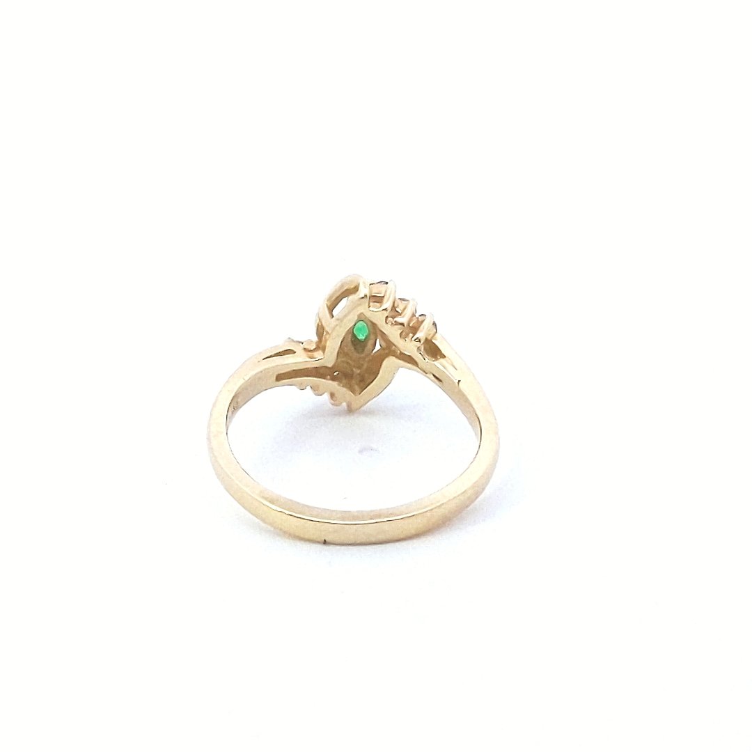 Vintage 14K Yellow Gold Marquise Emerald Diamond Bypass Ring