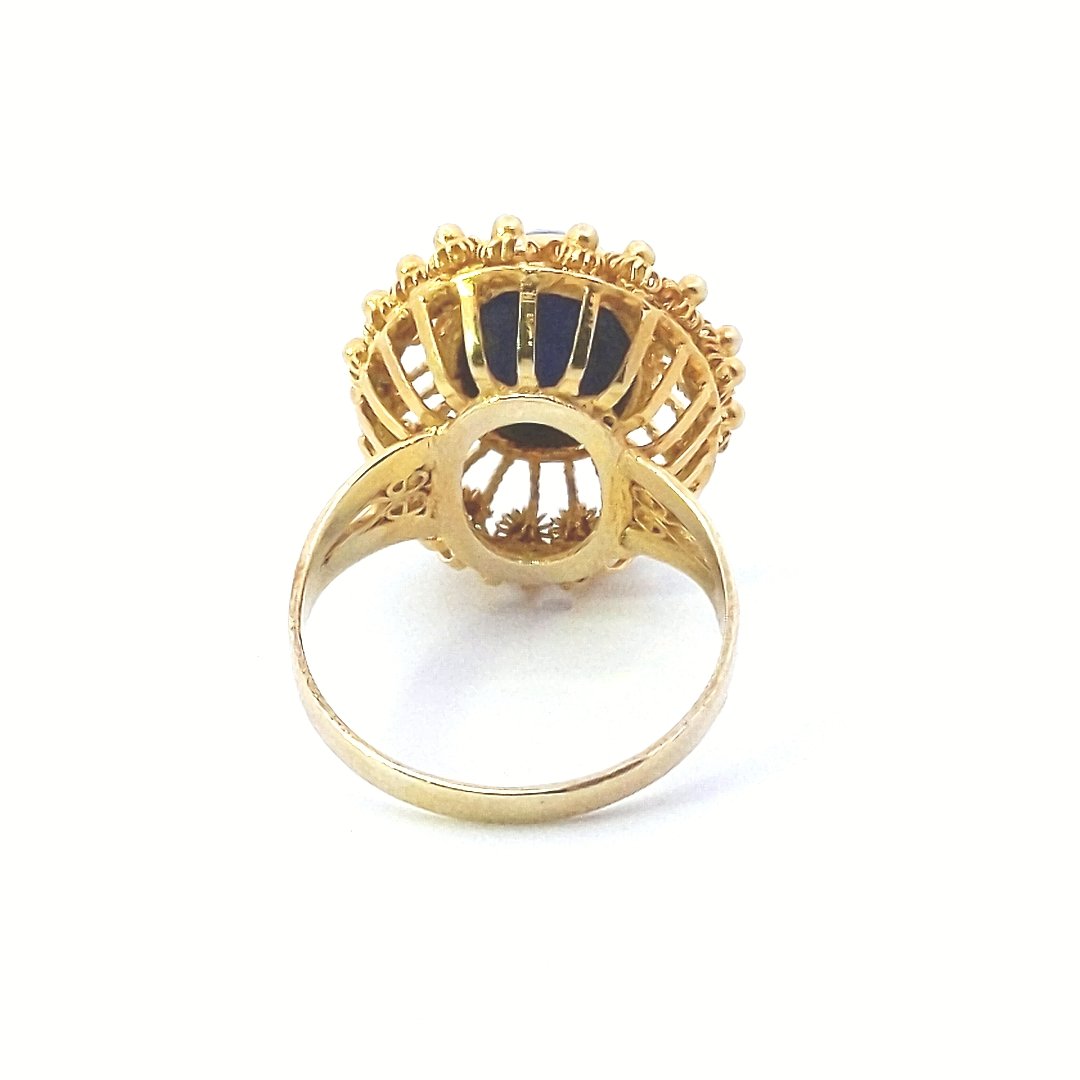 Vintage $700 14K Yellow Gold Oval Lapis Lazuli Wirework Ring