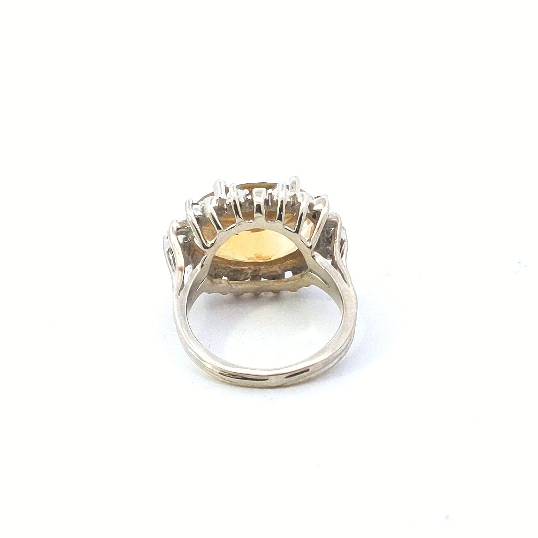 Estate $800 14K White Gold Citrine Diamond Ring