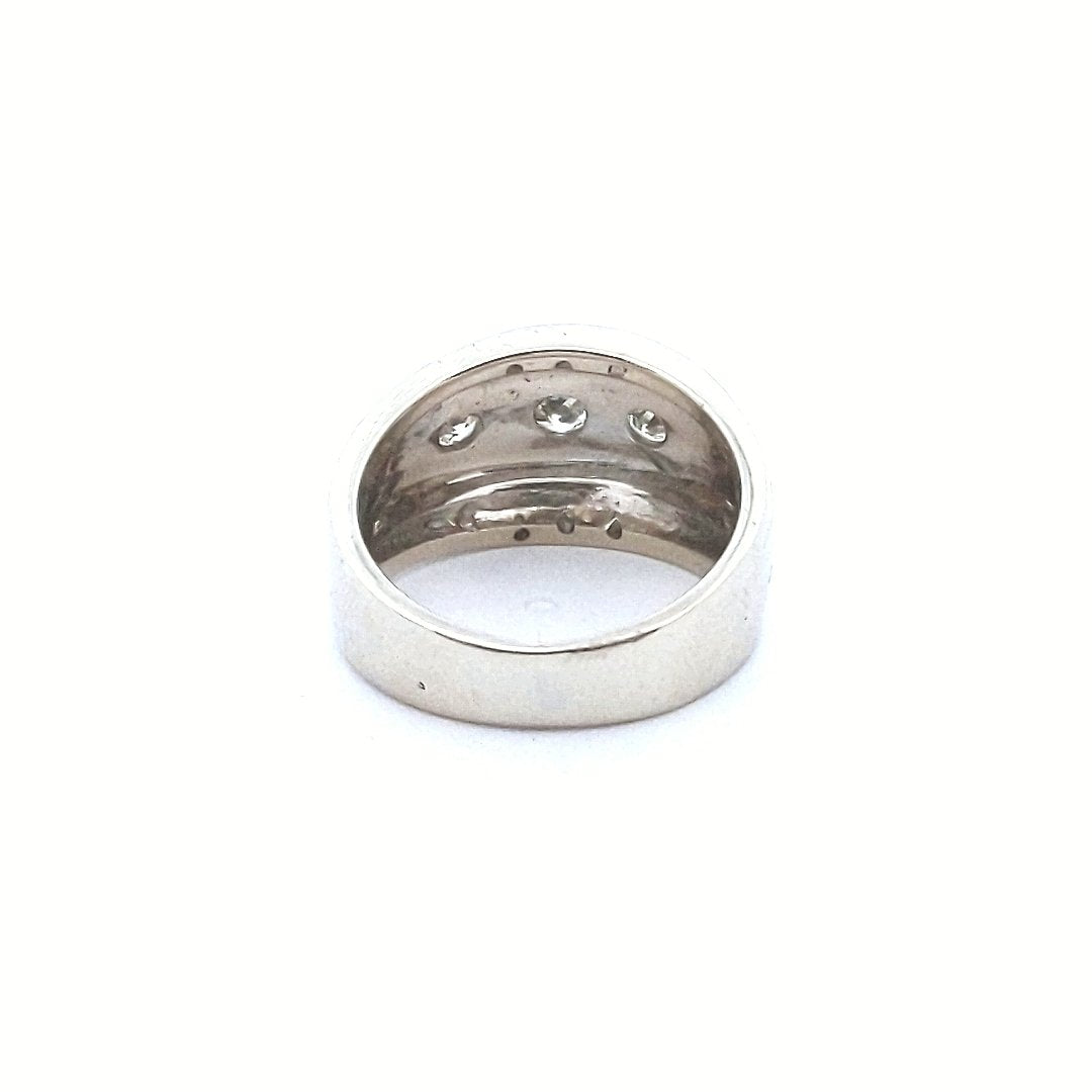 Estate $1300 14K White Gold Wide Diamond Tapered Ring