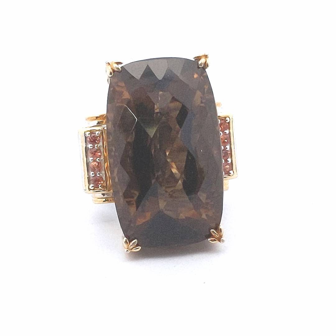 Sterling Silver Michael Valitutti Orange Sapphire Smokey Quartz Ring