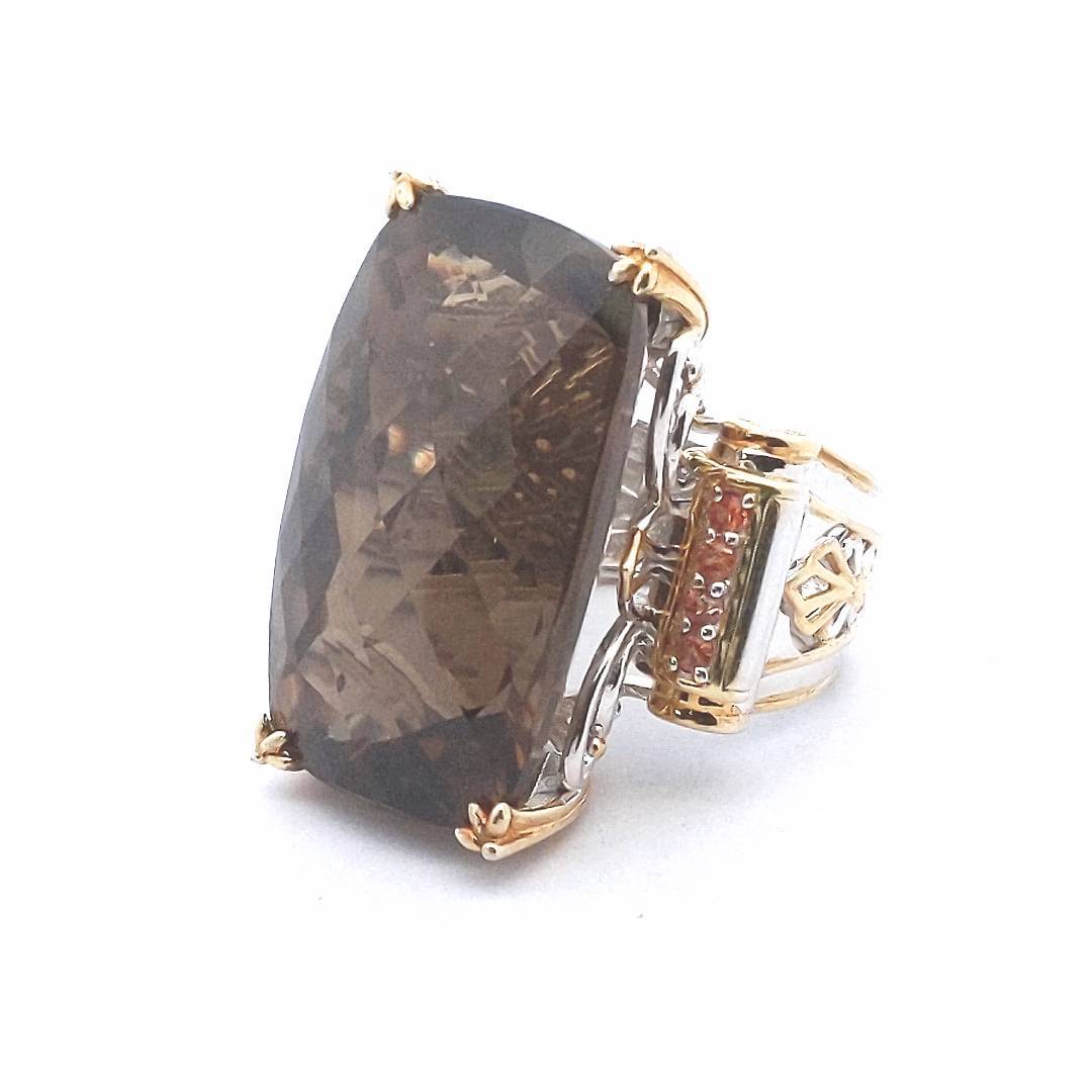 Sterling Silver Michael Valitutti Orange Sapphire Smokey Quartz Ring