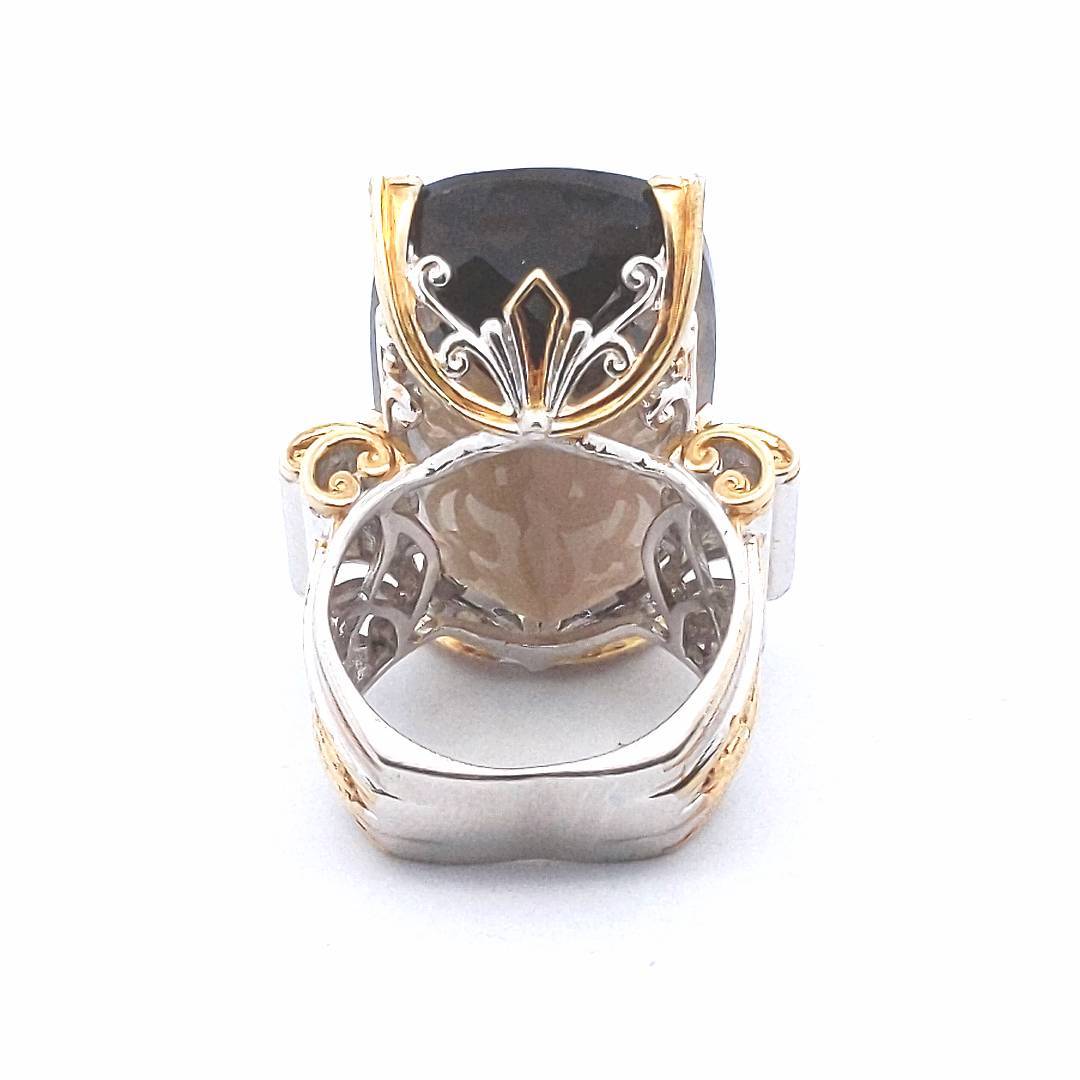 Sterling Silver Michael Valitutti Orange Sapphire Smokey Quartz Ring