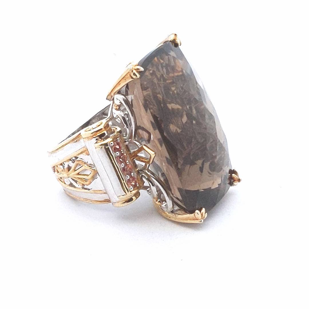 Sterling Silver Michael Valitutti Orange Sapphire Smokey Quartz Ring