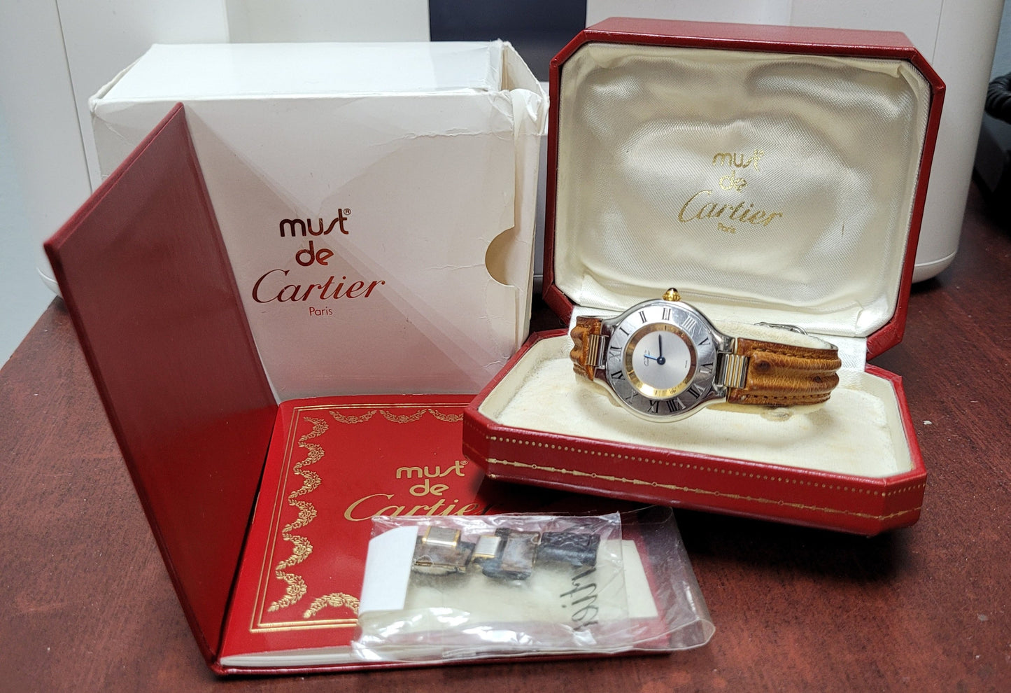 Designer $800 Stainless Steel Two Tone Must de Cartier 21 Quartz Ladies Watch