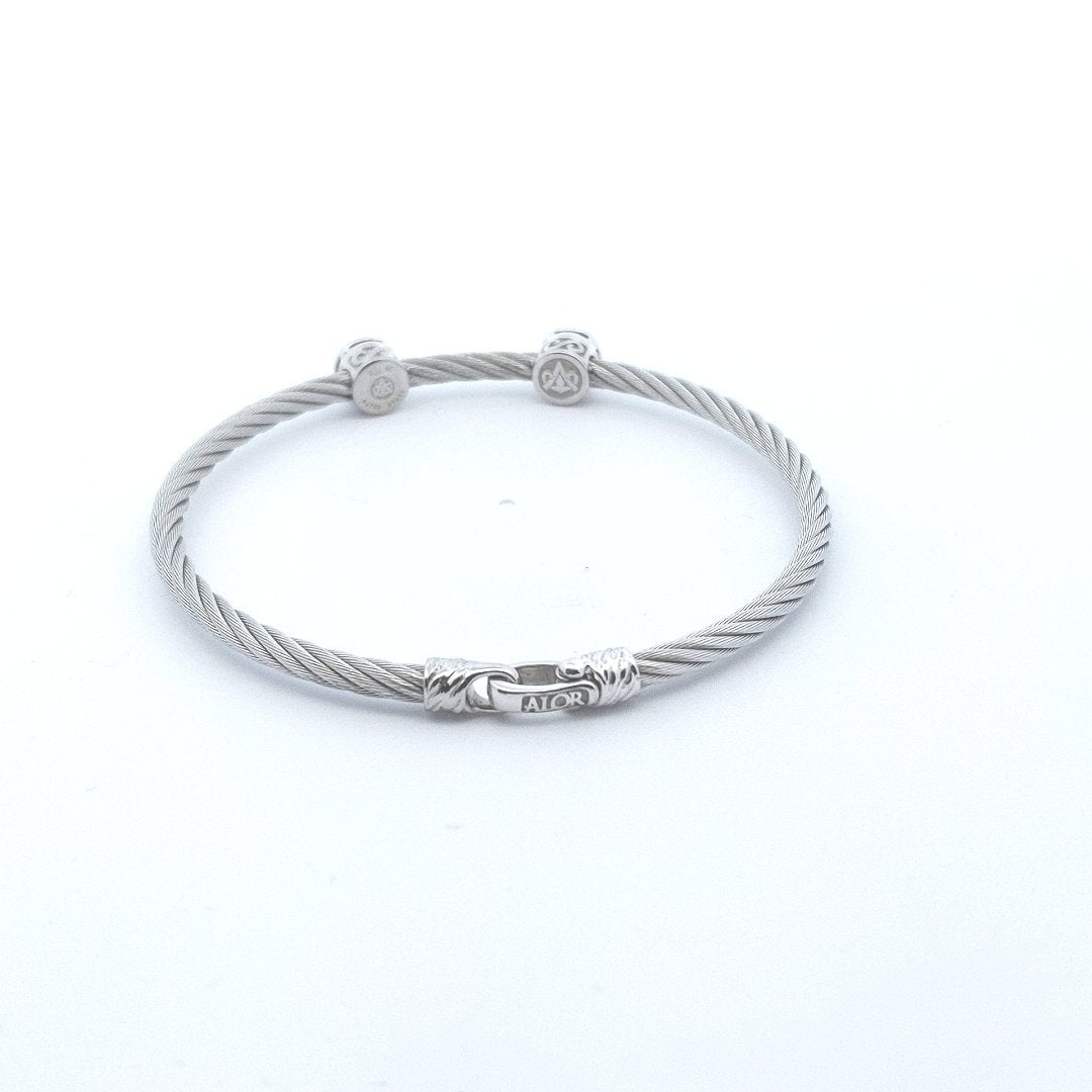 Designer Alor 18K White Gold Stainless Steel Cable Black Onyx Bracelet