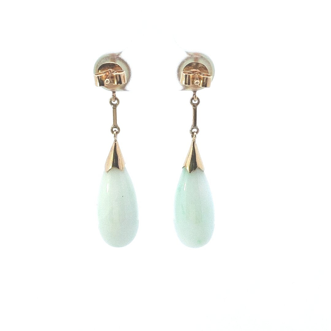 Estate $280 14K Yellow Gold Jade Dangle Earrings