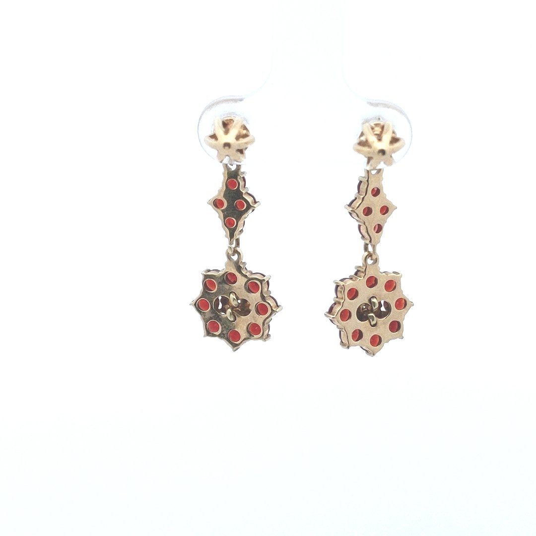 Vintage $640 18K Yellow Gold Bohemian Garnet Seed Pearl Drop Earrings