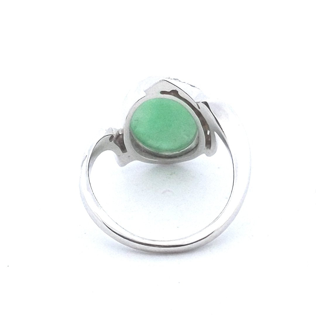 Vintage $600 14K White Gold Oval Jadeite Jade Diamond Bypass Ring
