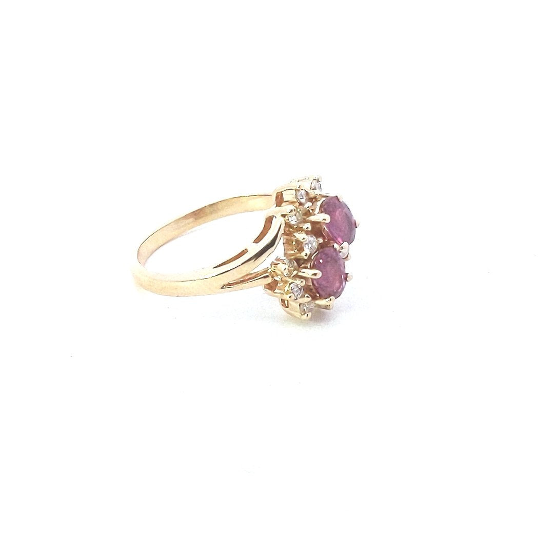 Vintage $800 14K Yellow Gold Ruby Diamond Cluster Bypass Ring