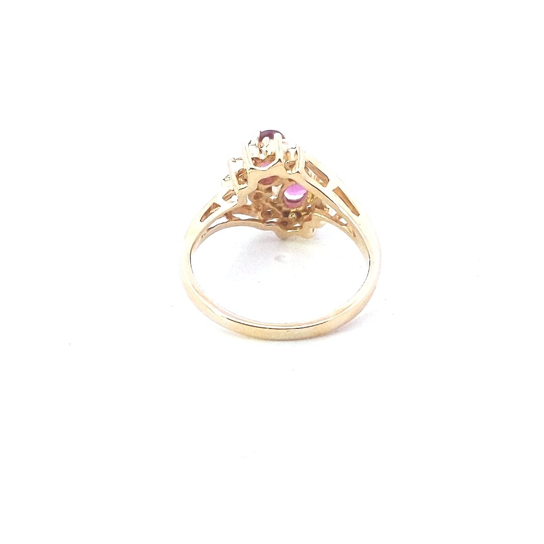 Vintage $800 14K Yellow Gold Ruby Diamond Cluster Bypass Ring