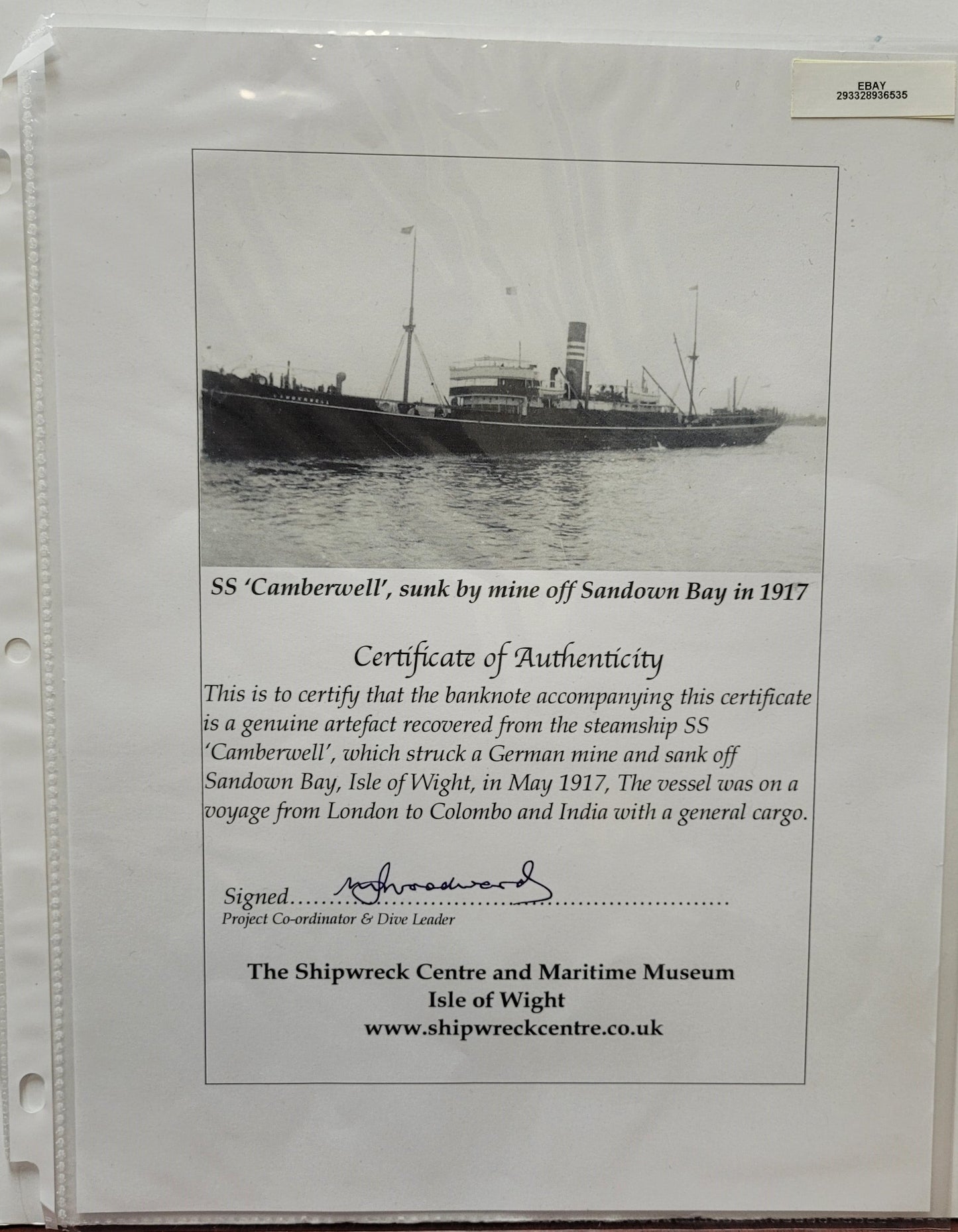 SS "Camberwell" 10 Rupee Bank Note