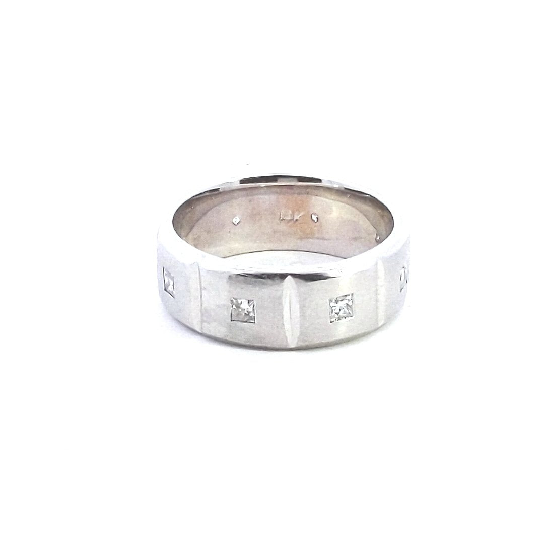 Estate 14K White Gold Mens Princess Cut Wedding Eternity Band