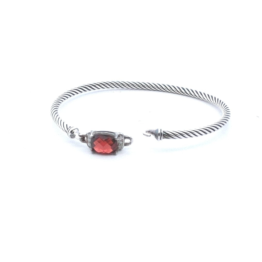 Designer $350 Sterling David Yurman Chatelaine Garnet Diamond Bangle