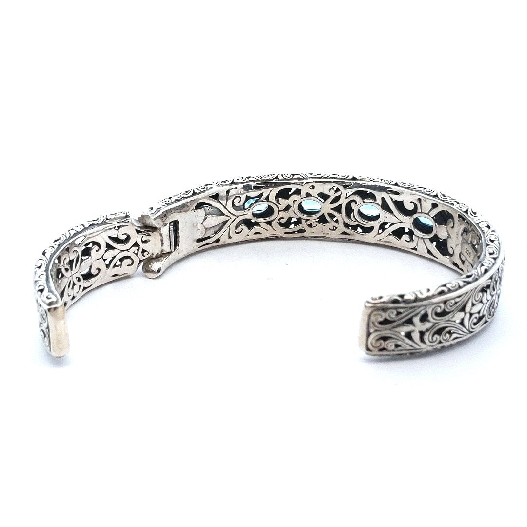 18K Yellow Gold Sterling Silver Bali Robert Manse Blue Topaz Bracelet