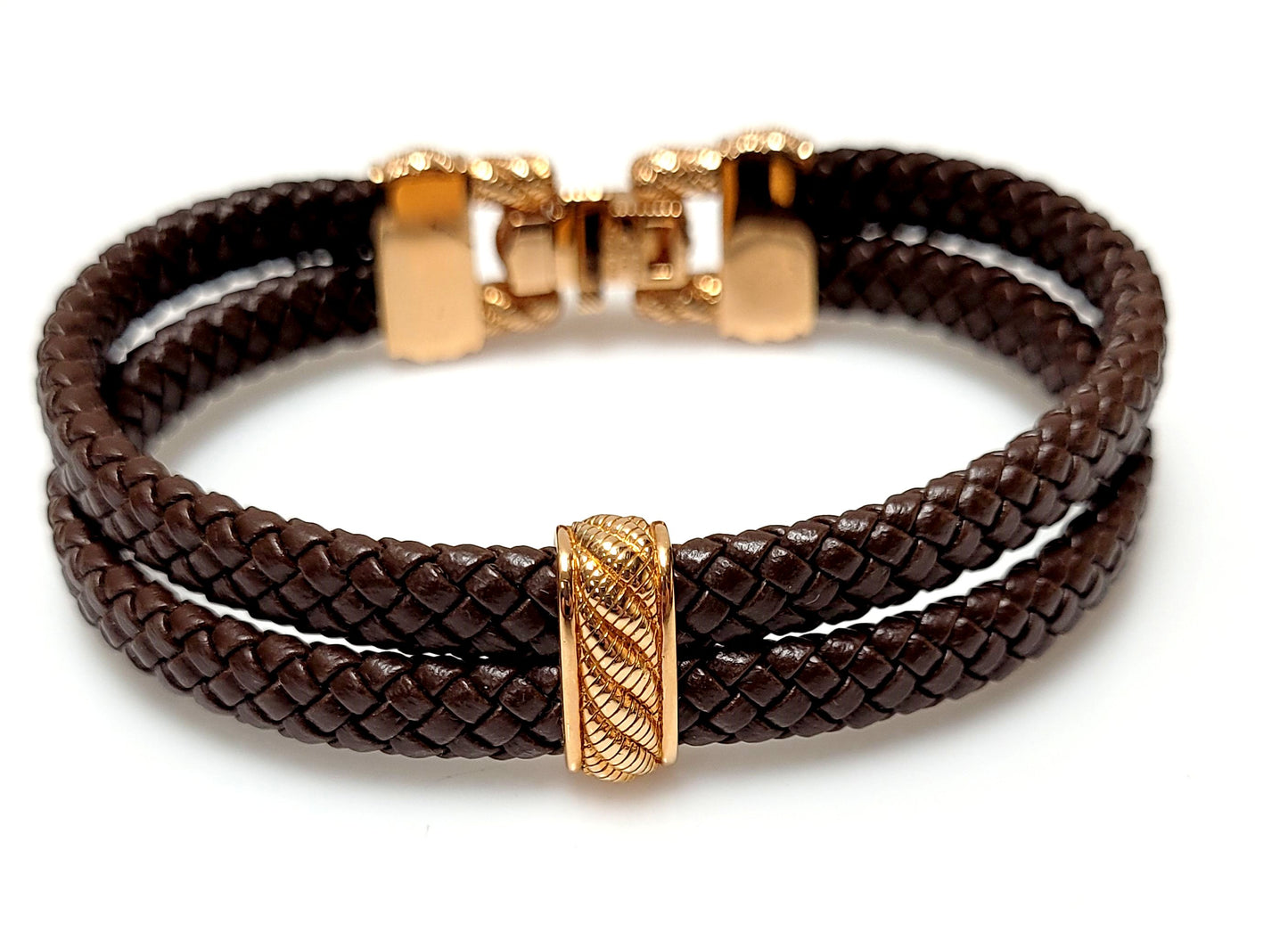 Designer $120 Sterling Rose Gold Vermeil Judith Ripka Brown Leather CZ Bracelet