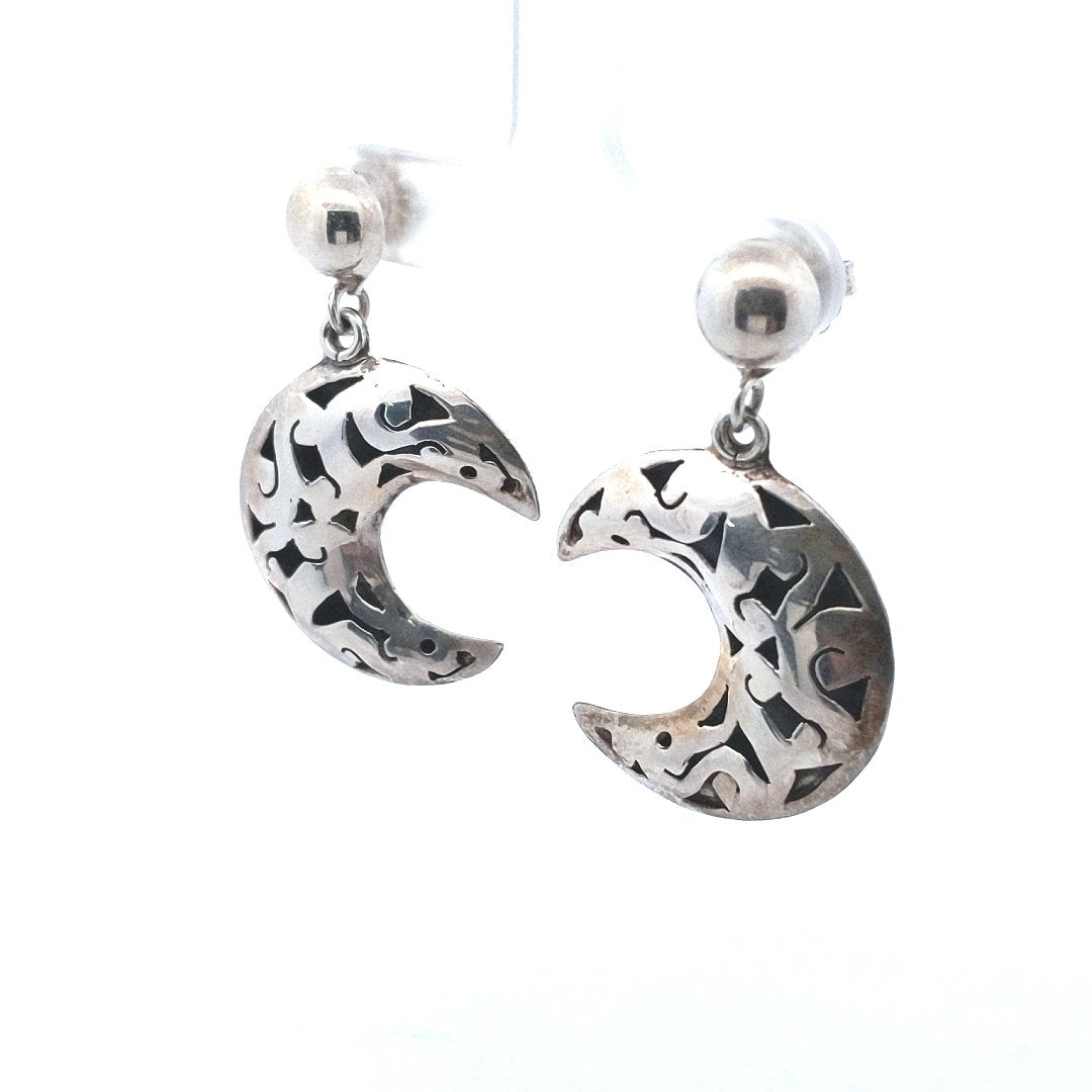 Designer Sterling JV Jaxco Mexican Pierced Crescent Moon Earrings