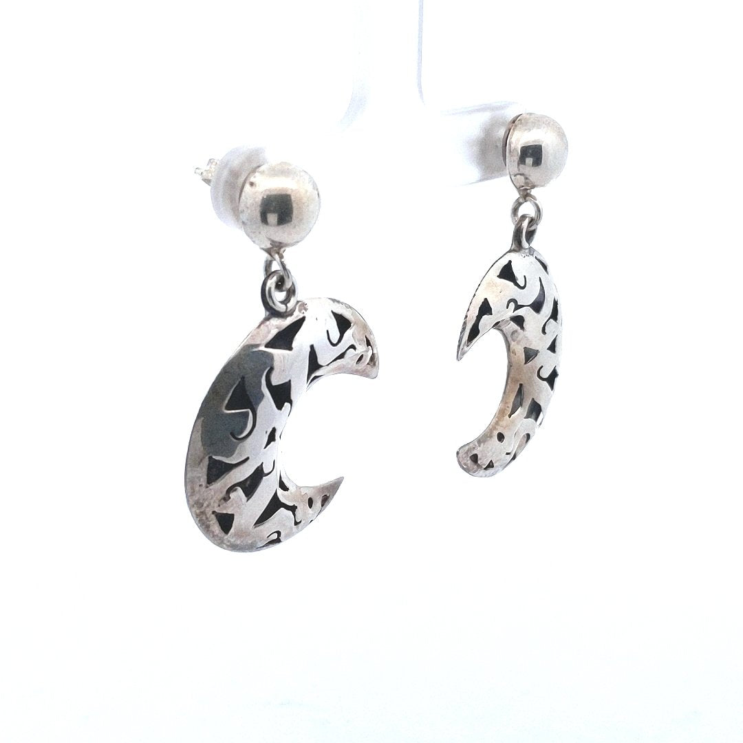 Designer Sterling JV Jaxco Mexican Pierced Crescent Moon Earrings