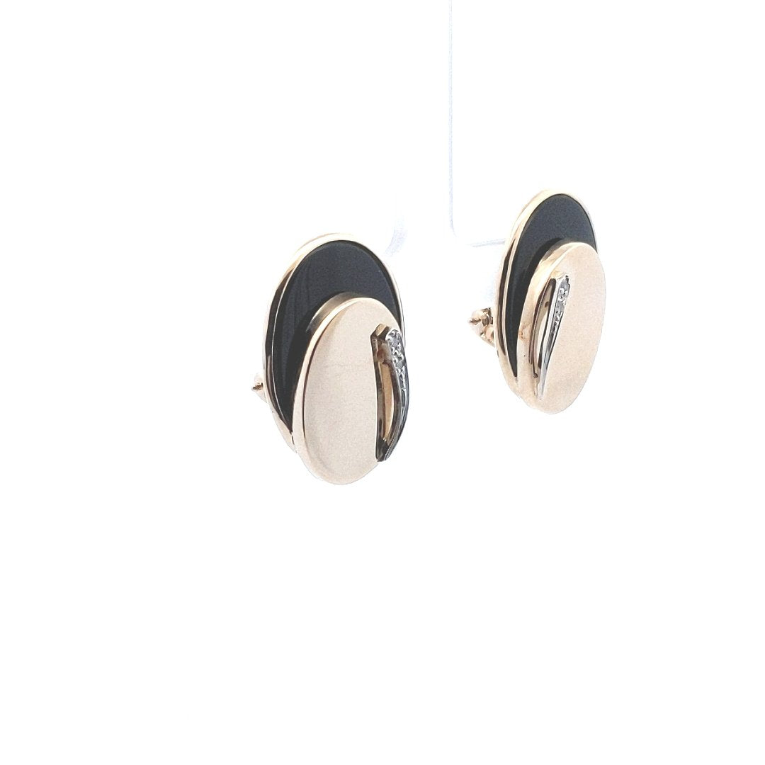 Vintage $700 14K Yellow Gold Onyx Diamond Earrings